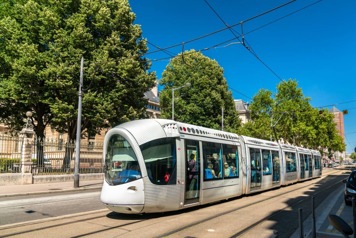 A tram in operation in a city 