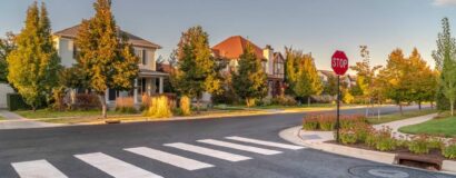 intersection with a stop sign and a crosswalk